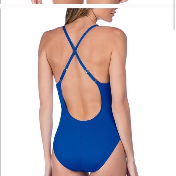 La Blanca Blue Plunge One-Piece - Picture 2 of 8